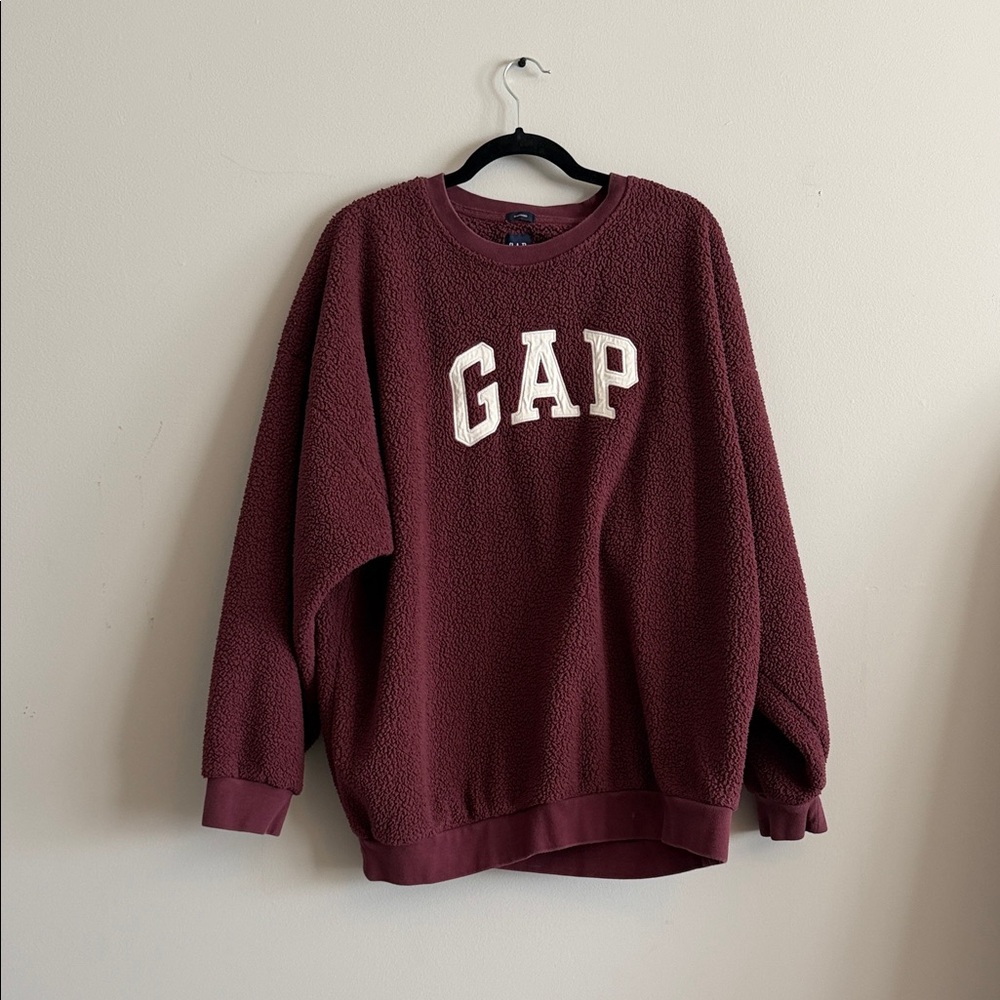 GAP Burgundy Sherpa Crewneck Sweatshirt